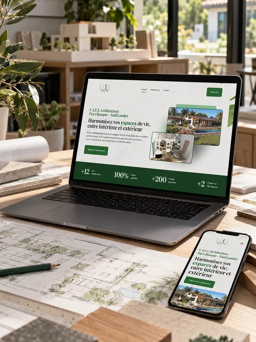 Site de l'architecte d'intérieur CIEL, sur ordinateur et sur téléphone