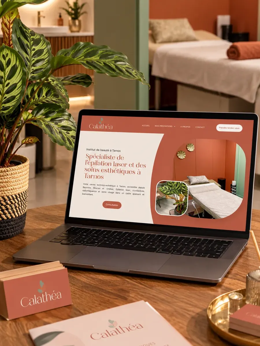 Site du centre de soin Calathéa affiché sur un ordinateur portable