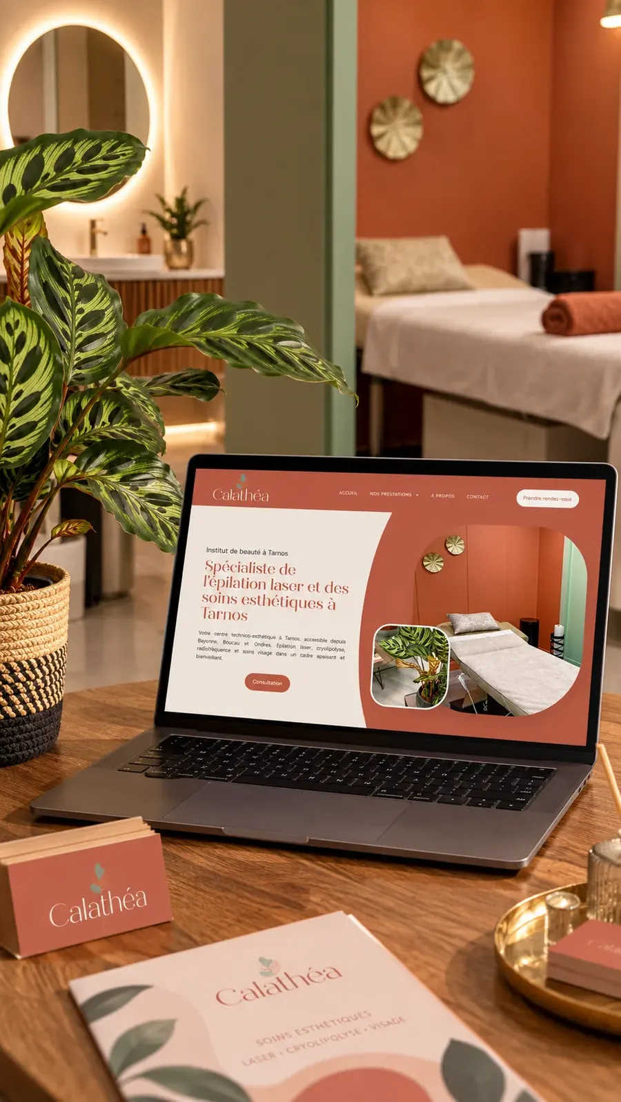 Site du centre de soin Calathéa présenté sur un ordinateur portable