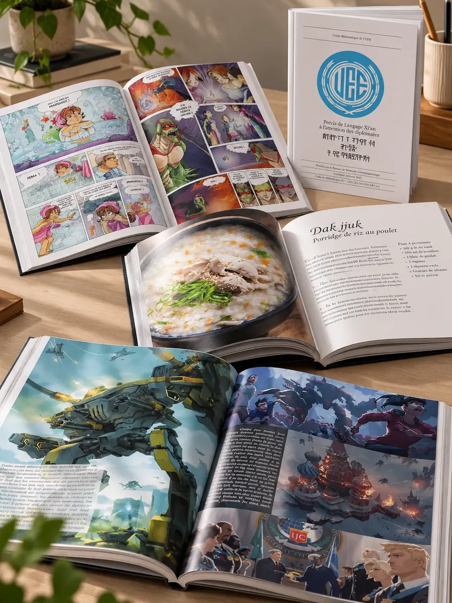 Livres mis en page : bande dessinée, livre de cuisine, livre illustré