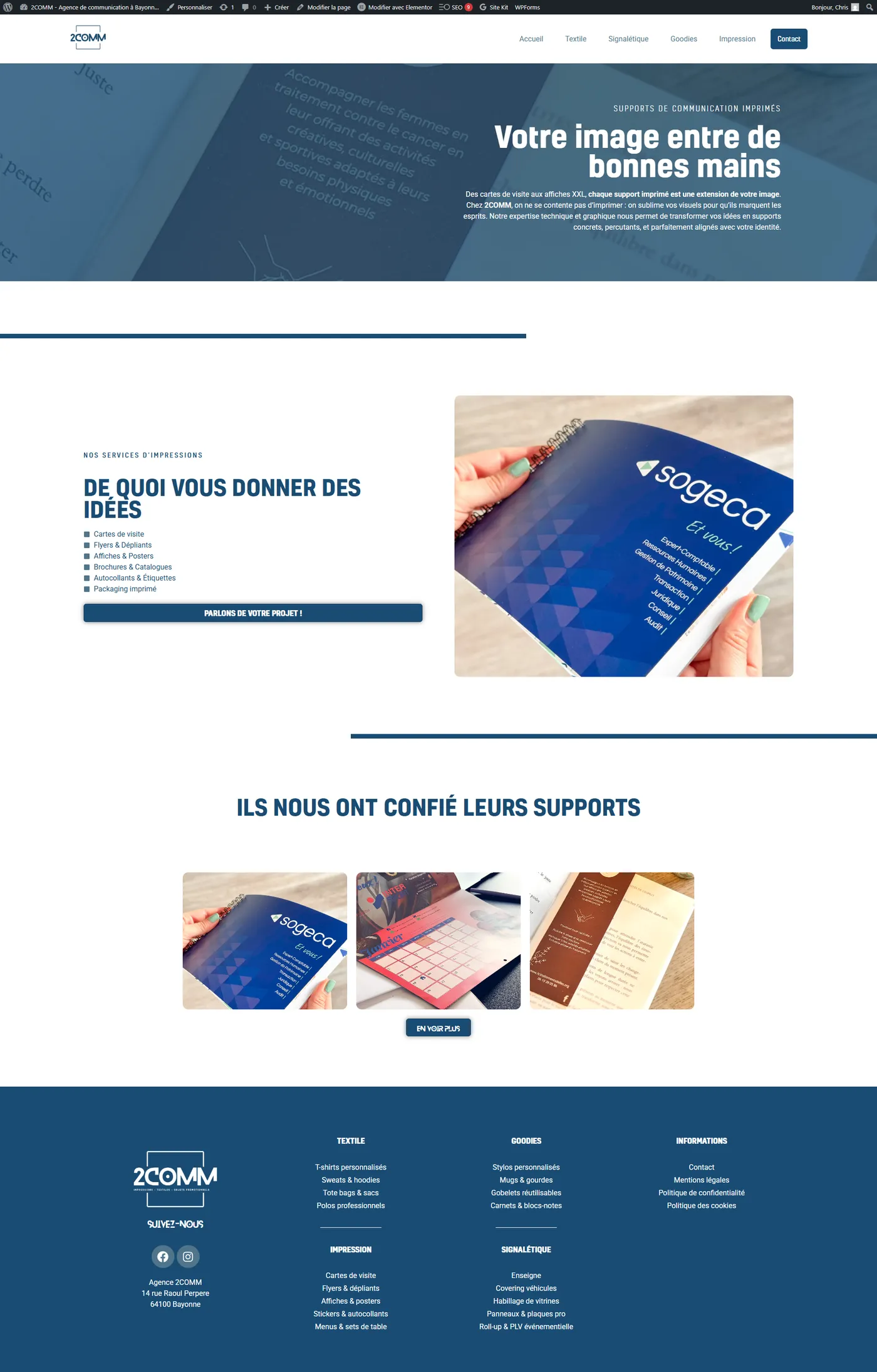 Page dédiée aux services d'impression du site 2COMM