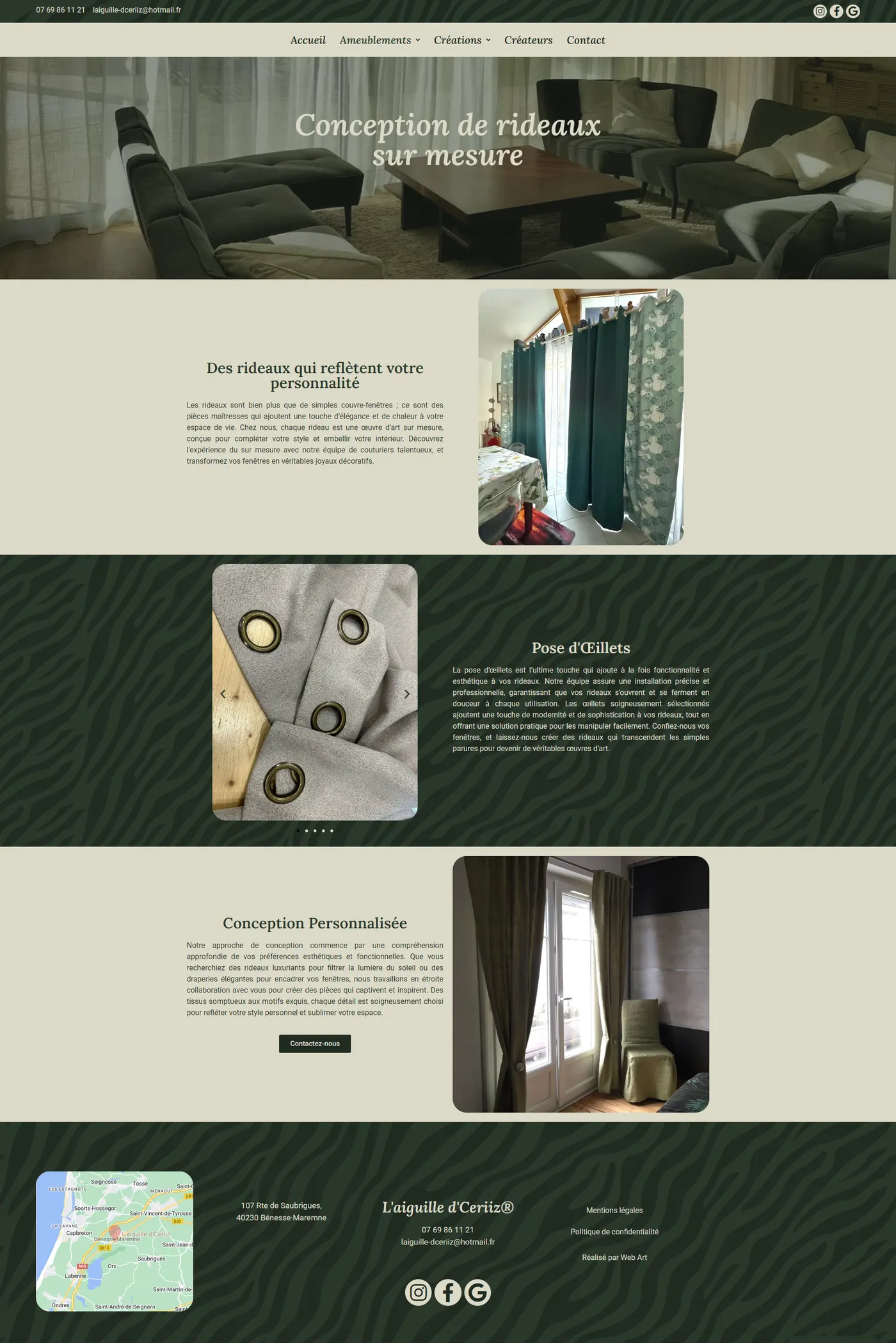Page ameublement et rideaux du site L'Aiguille d'Ceriiz