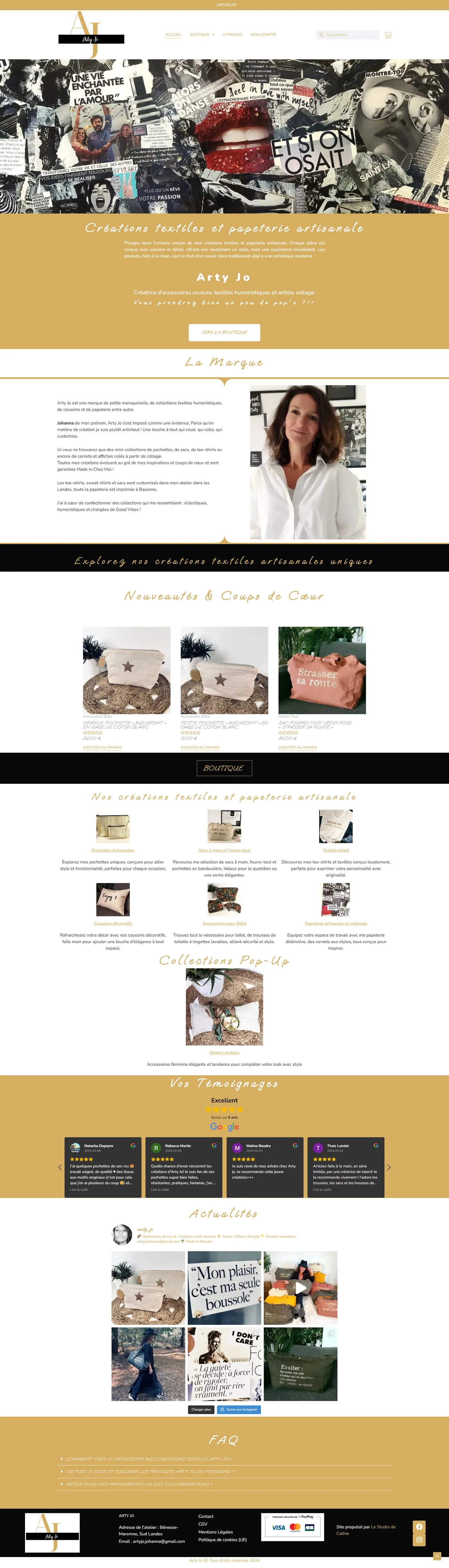Page d'accueil du site e-commerce Arty Jo