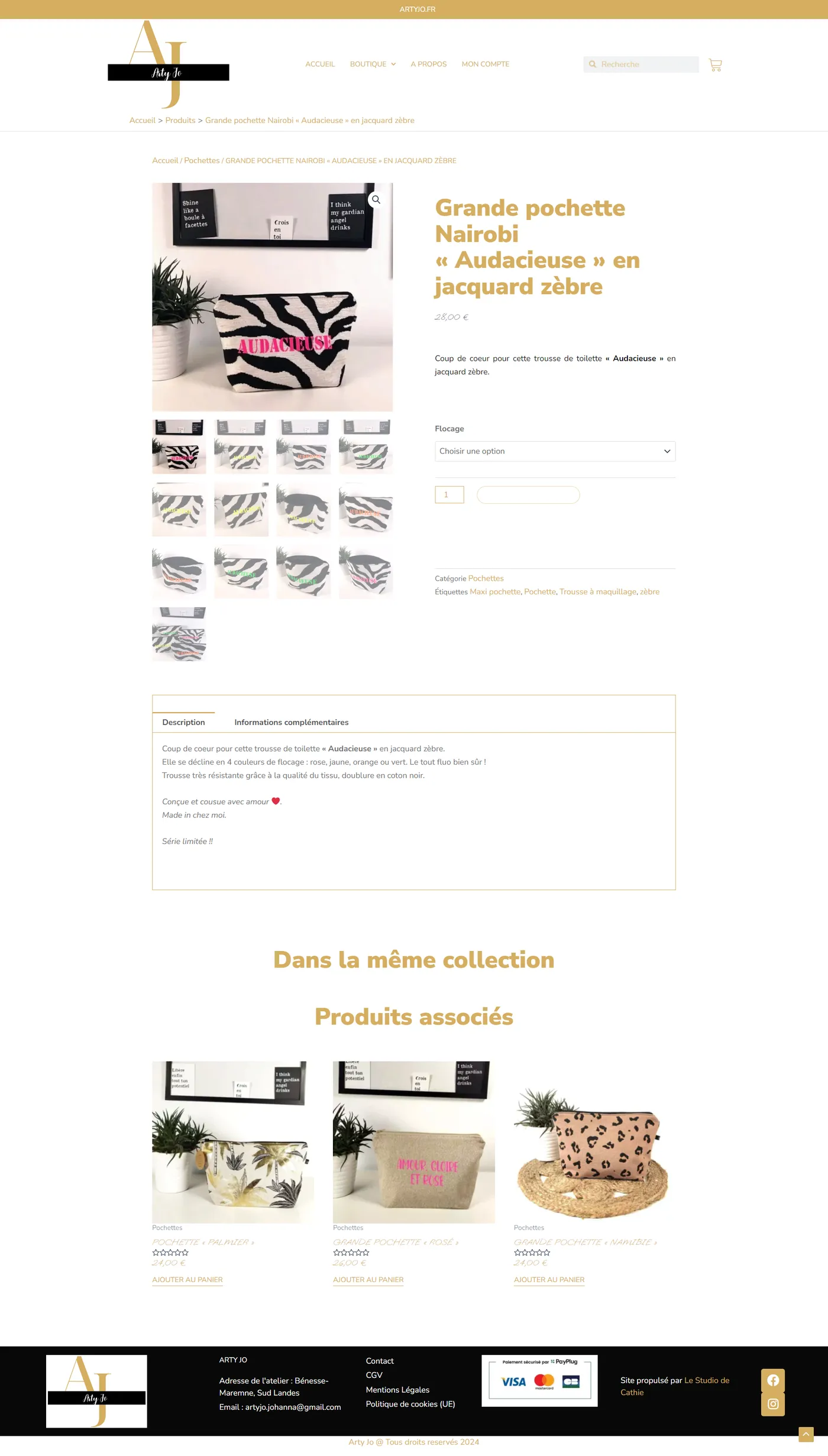 Fiche produit optimisée : grande pochette en jacquard