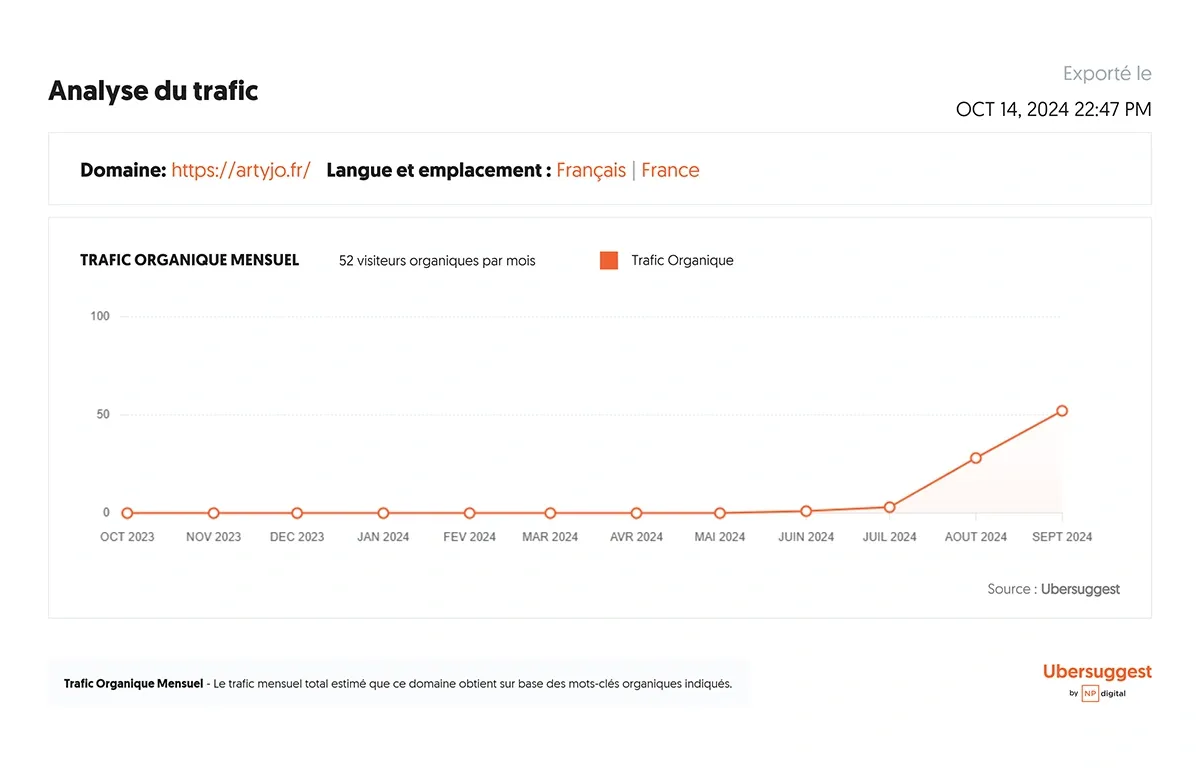 Évolution du trafic organique mensuel après optimisation SEO