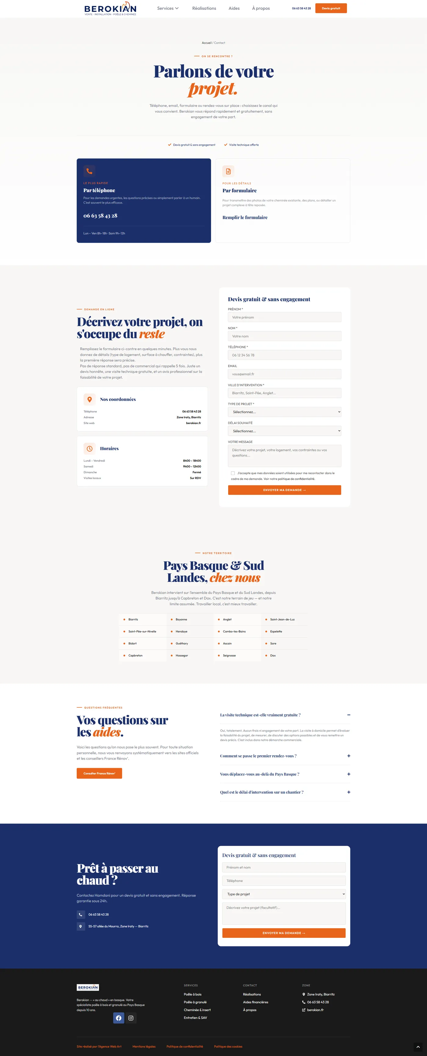 Formulaire de contact détaillé du site Berokian