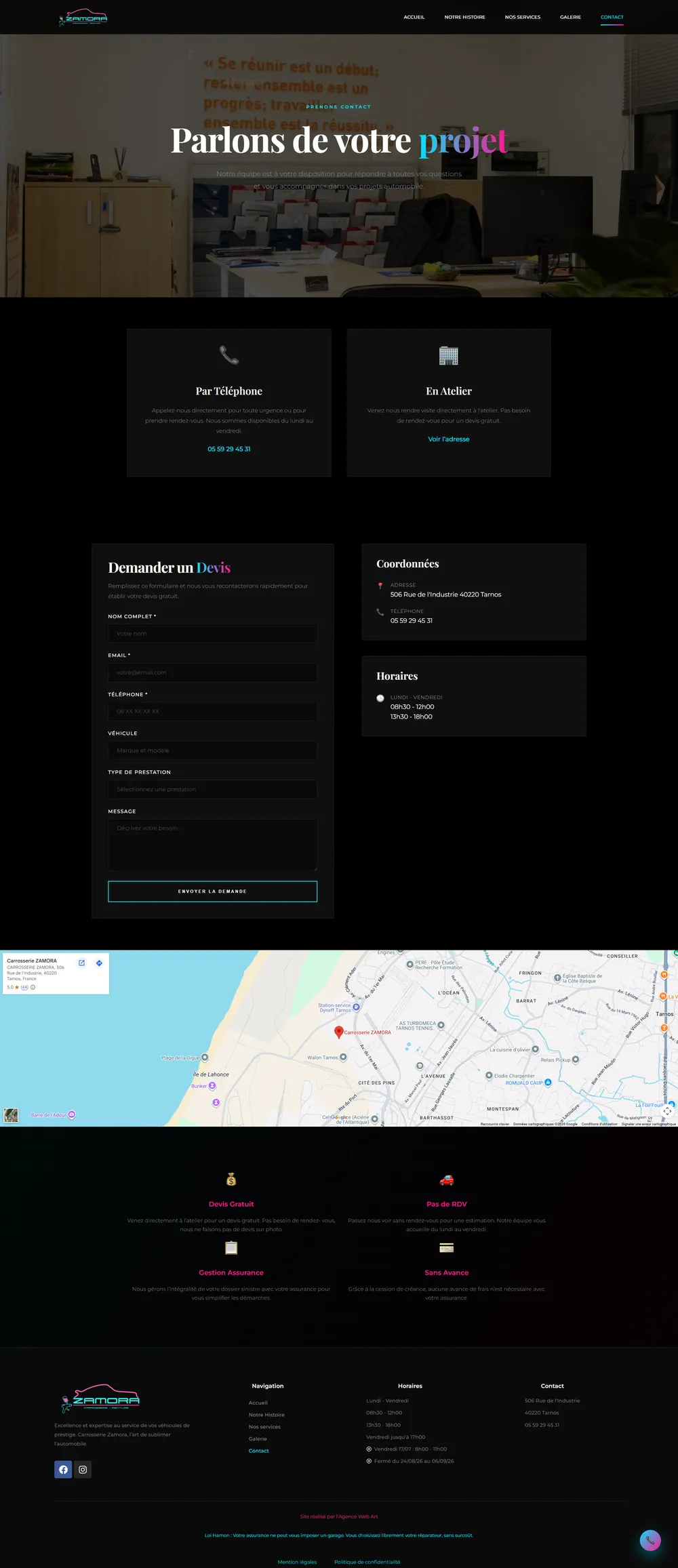 Page de contact du site