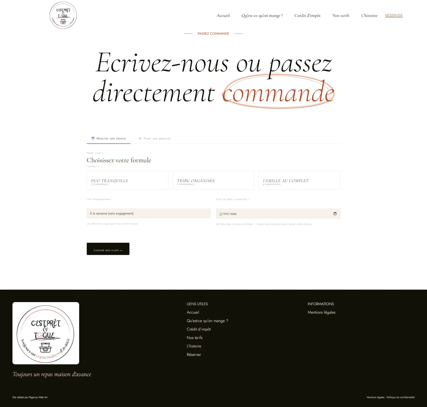 Parcours de réservation des plats par le client