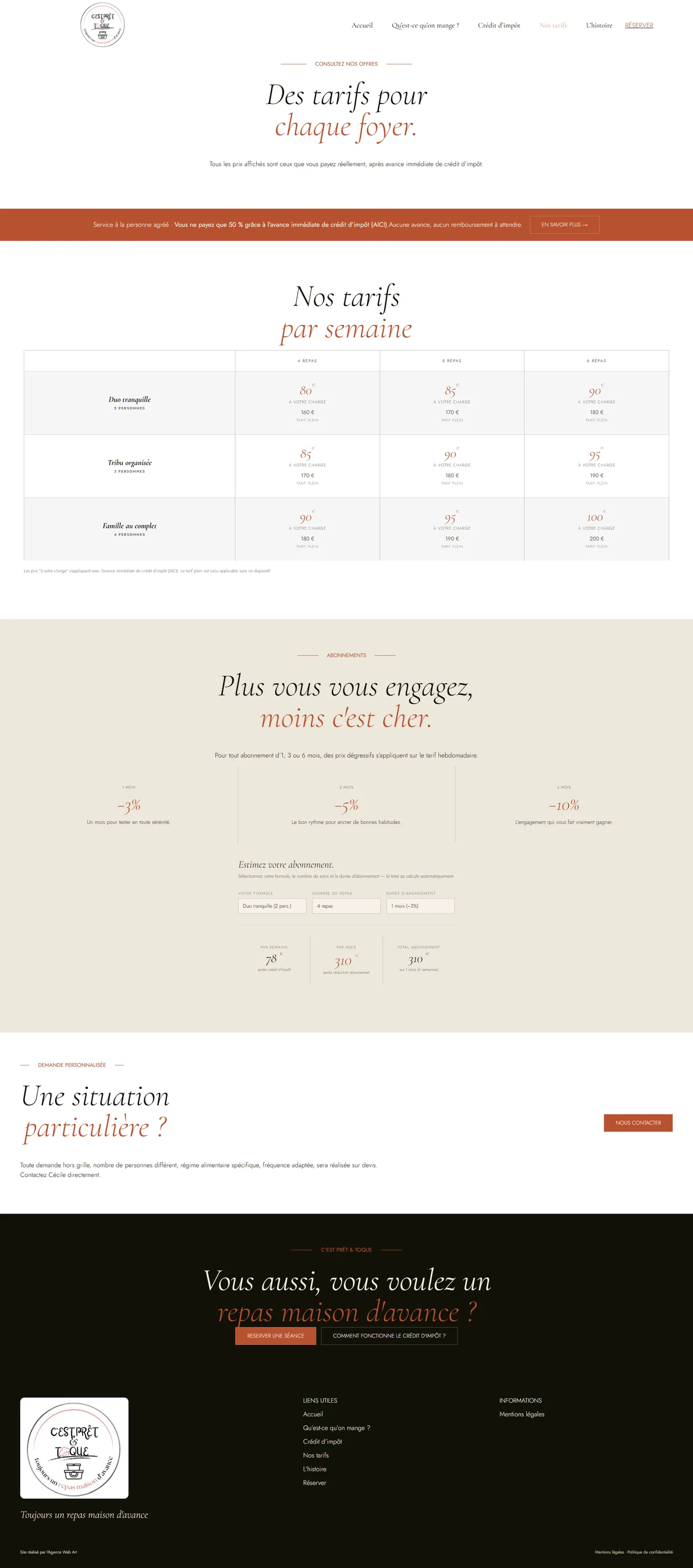 Calculateur automatique des tarifs selon la prestation