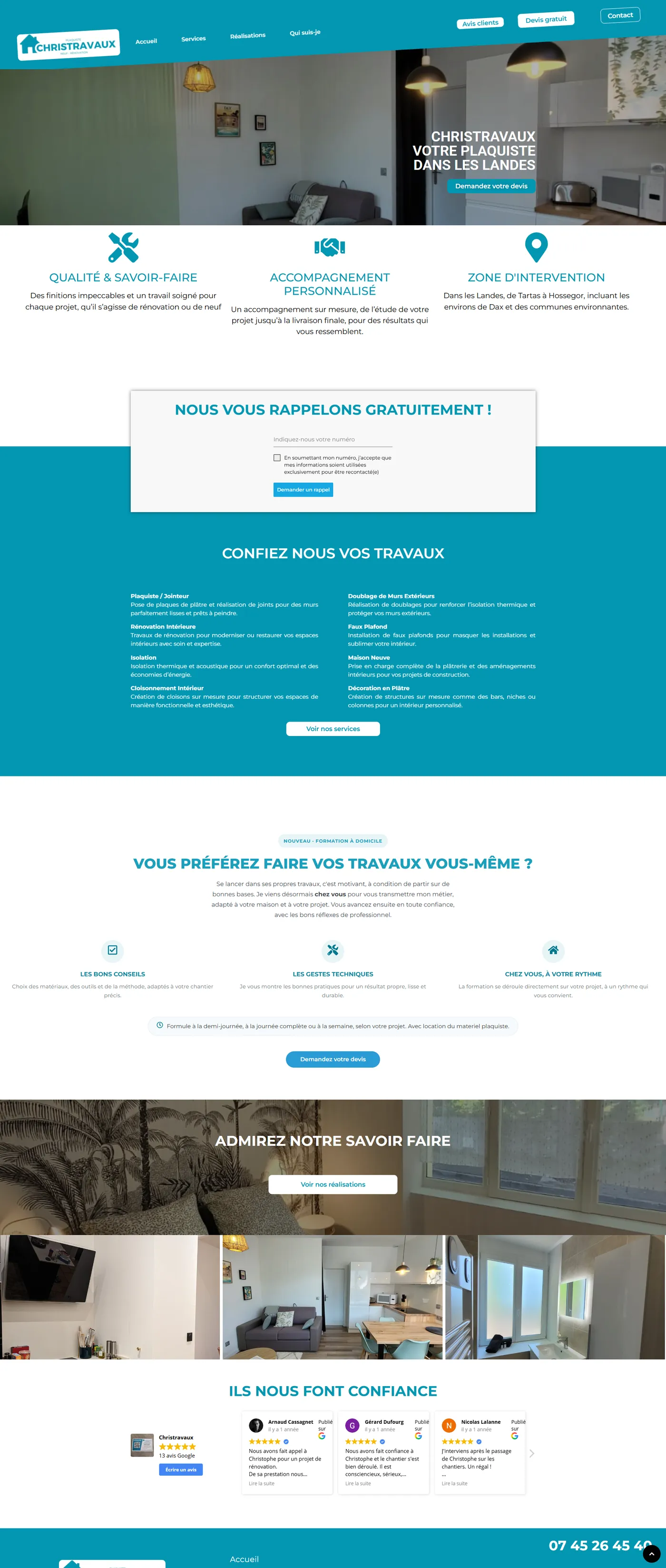 Page d'accueil complète du site Christravaux