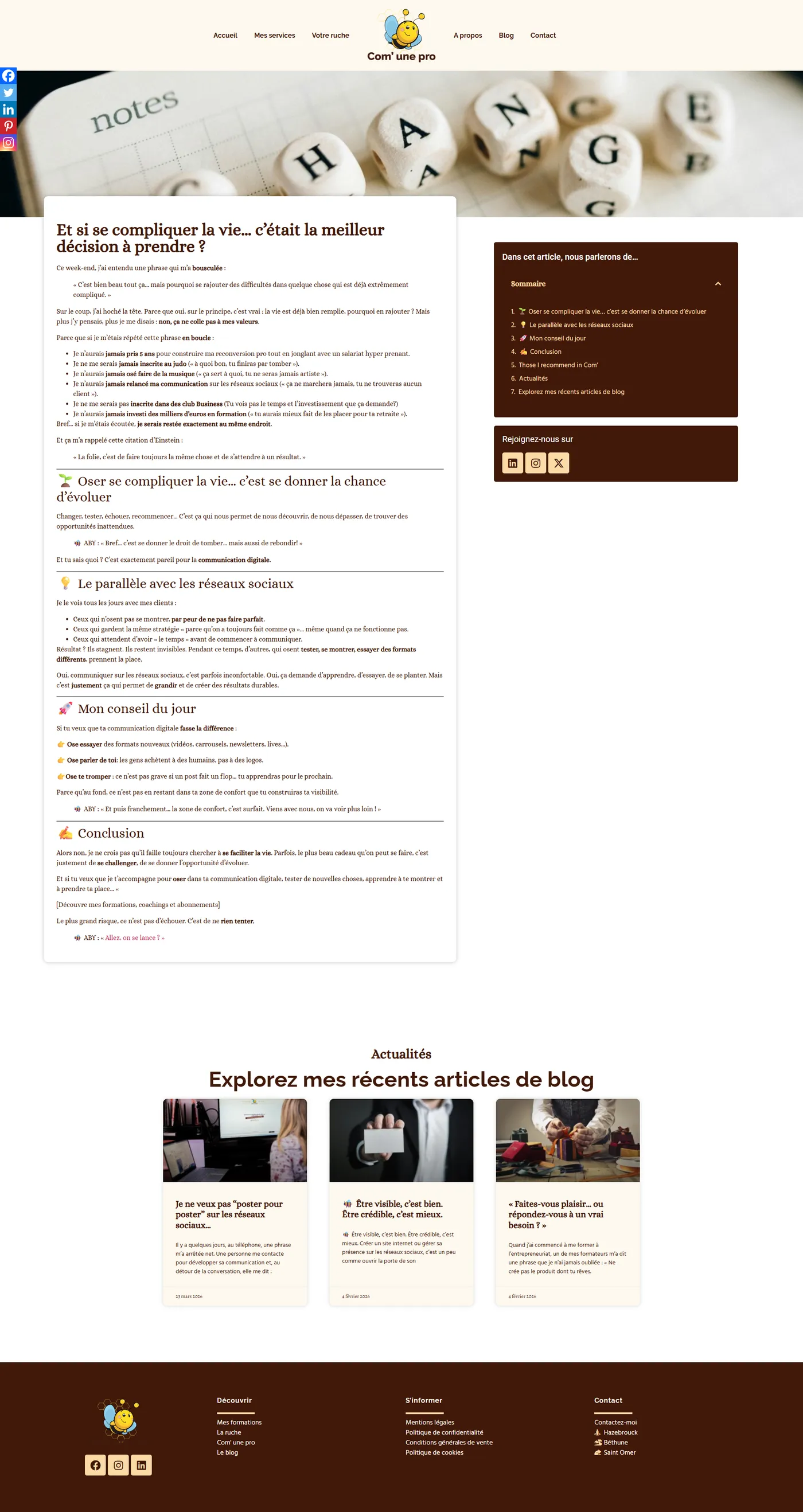 Article de blog du site Com'une pro