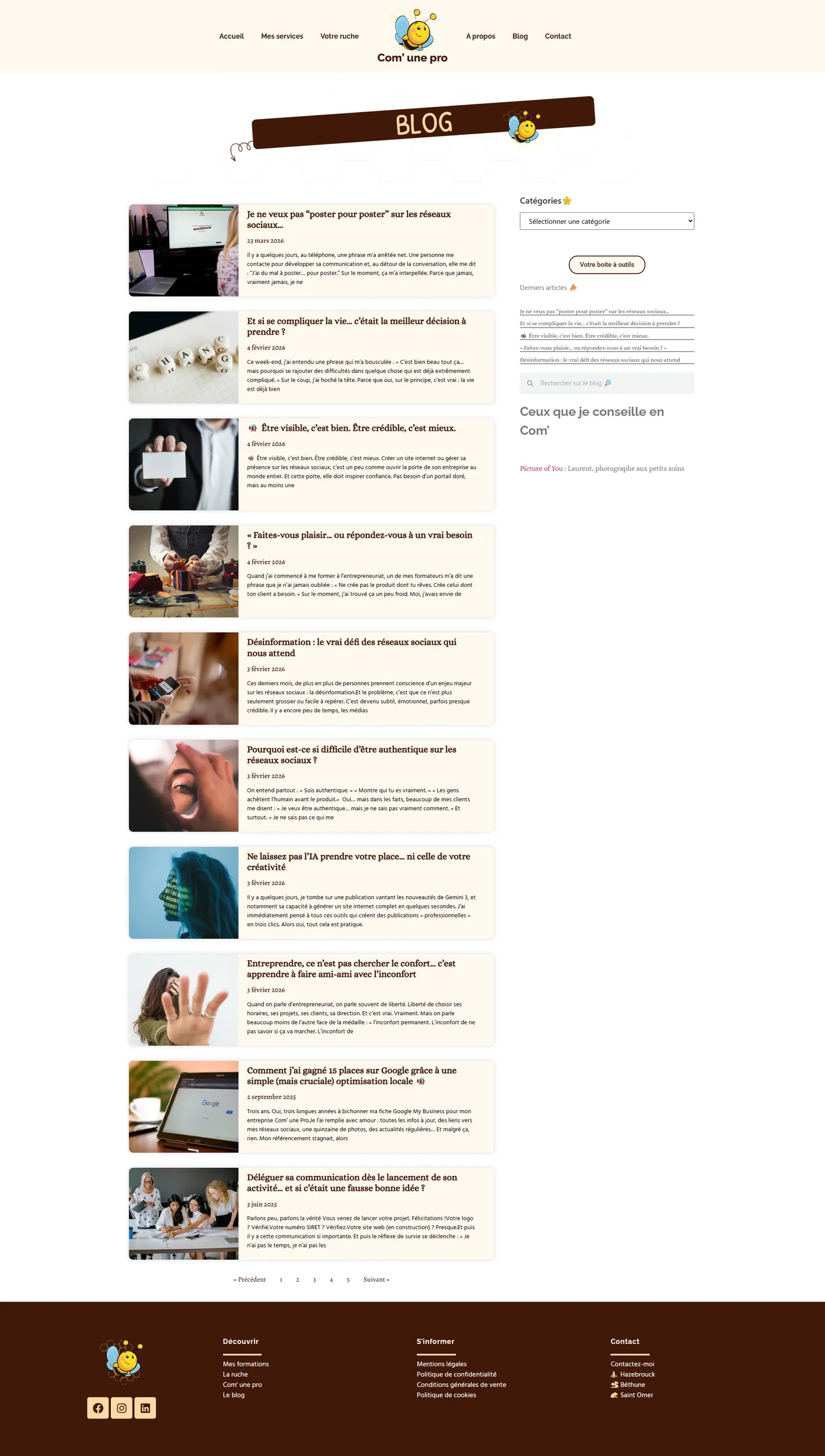 Page listant les articles du blog