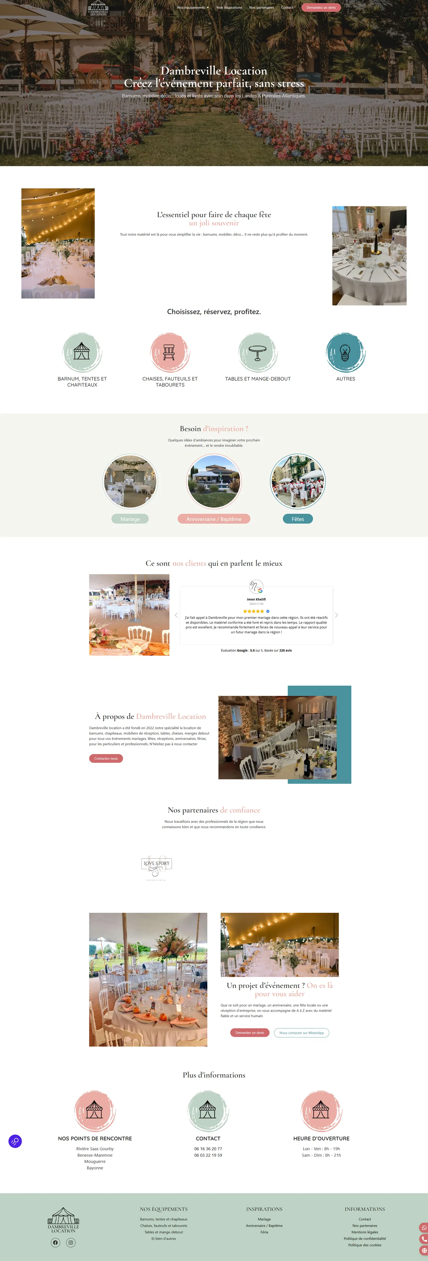 Page d'accueil complète du site Dambreville Location