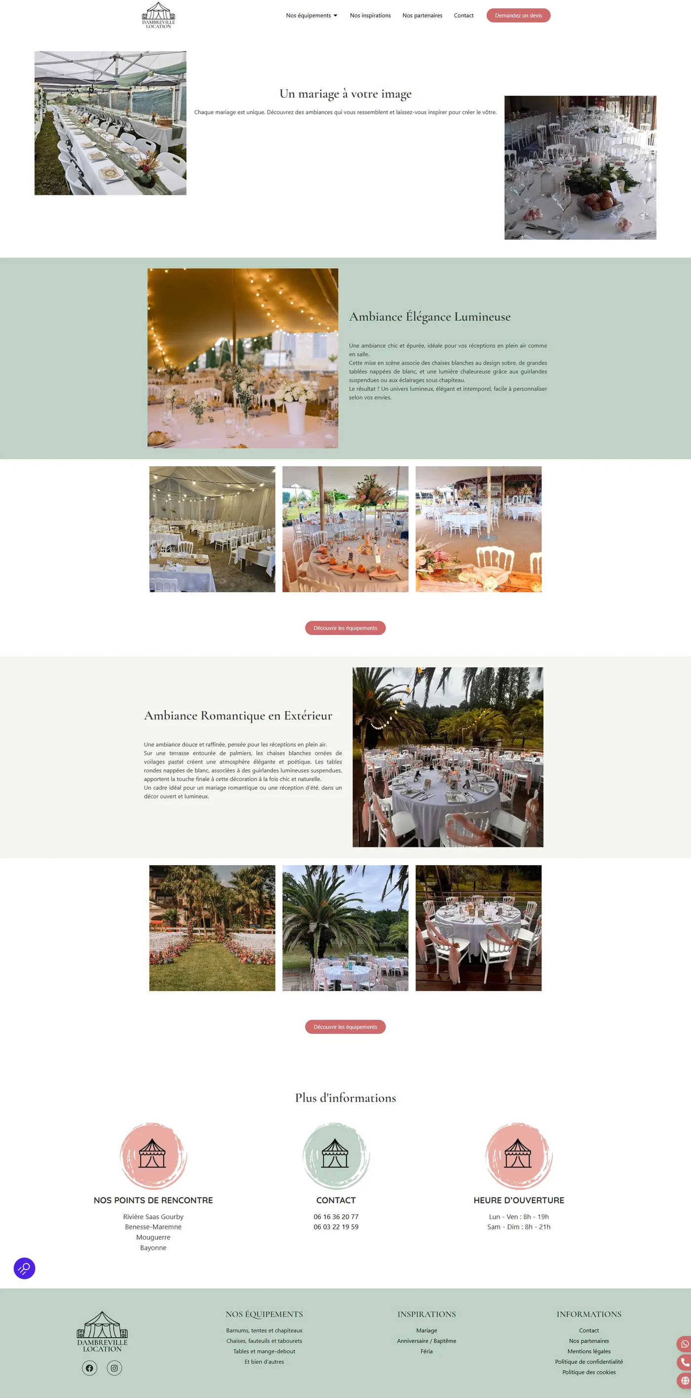 Page dédiée aux mariages et réceptions