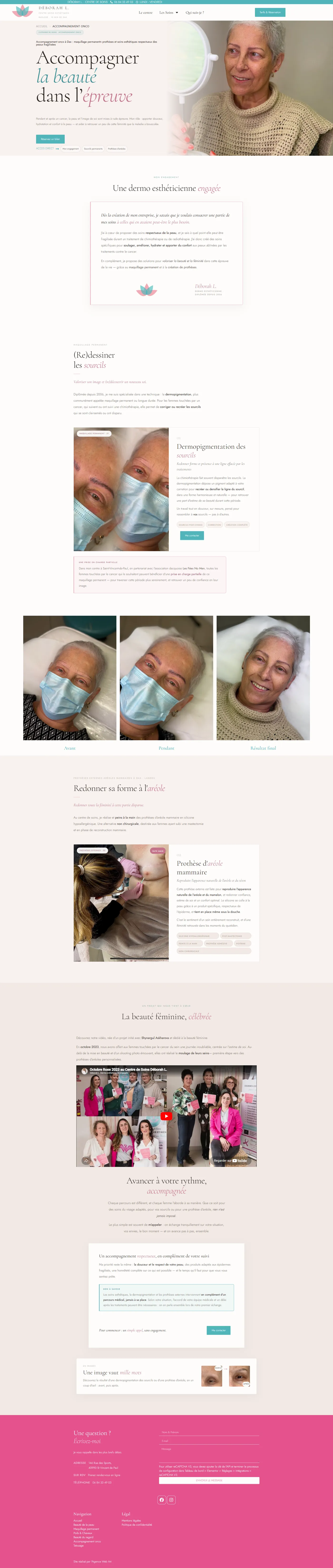 Page dédiée aux soins onco-esthétiques après refonte