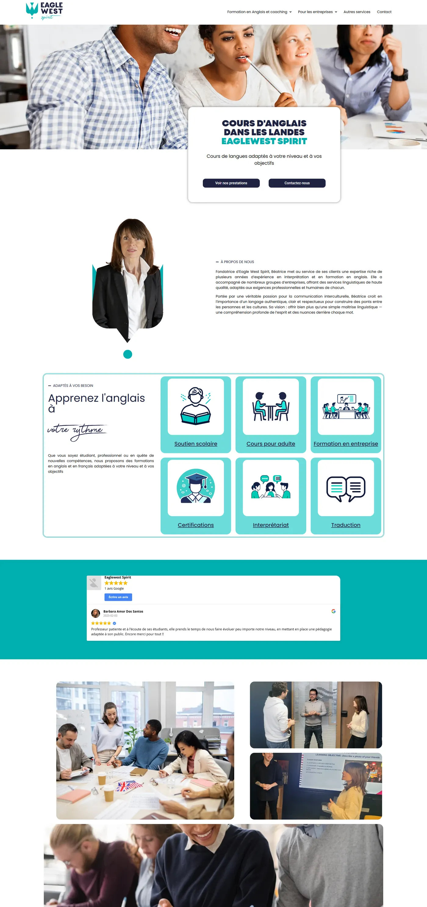 Page d'accueil du site Eagle West Spirit