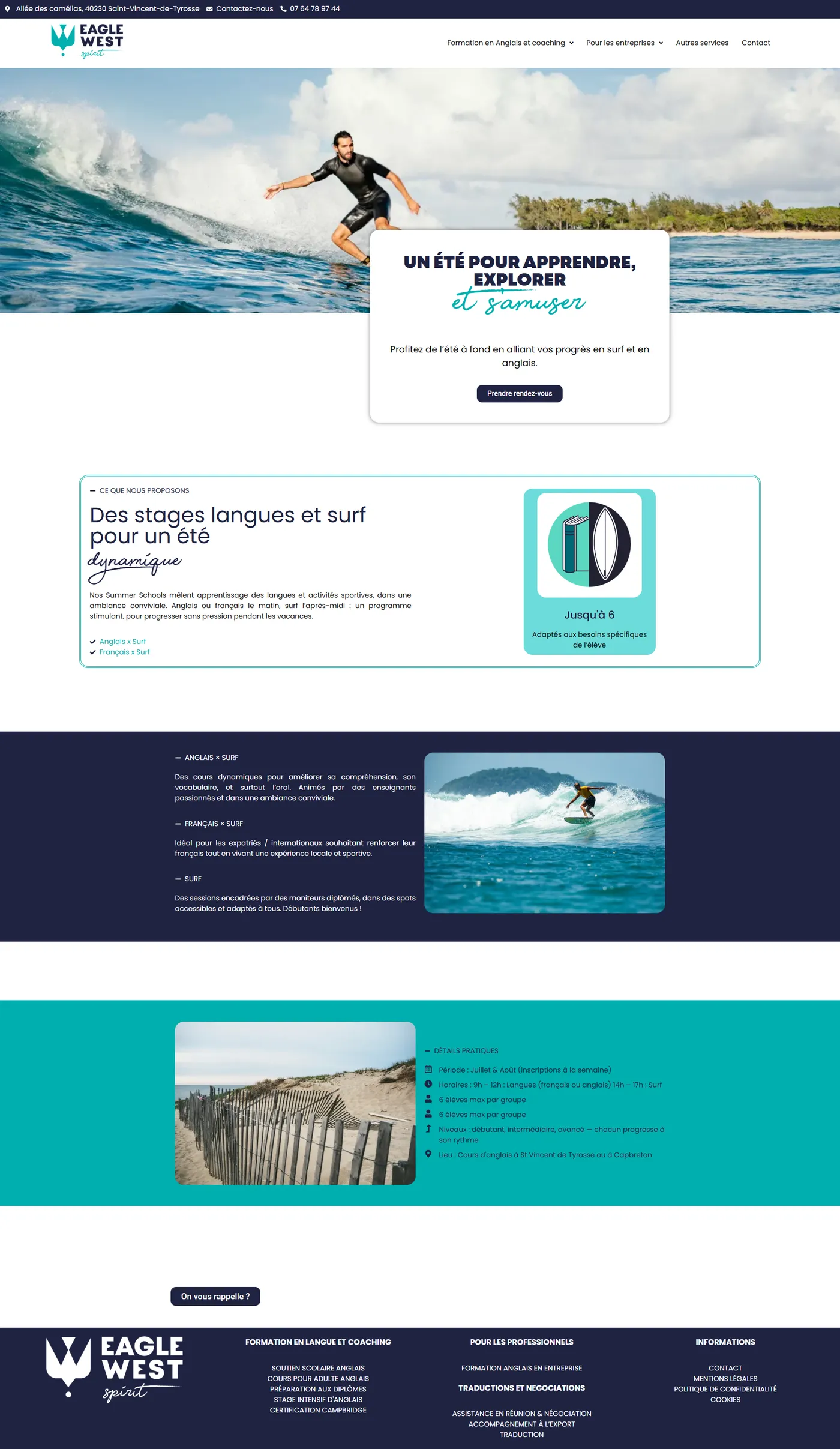 Page des stages d'anglais Summer School