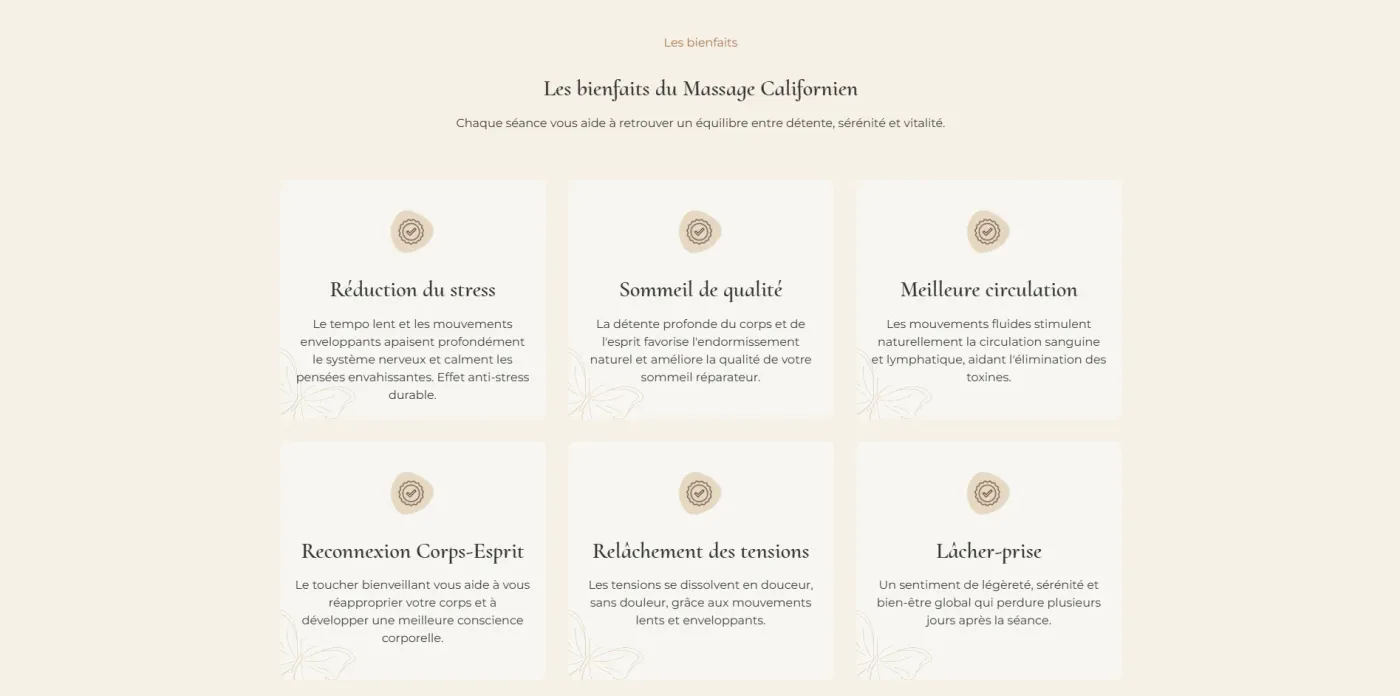 Détail d'une fiche prestation de massage