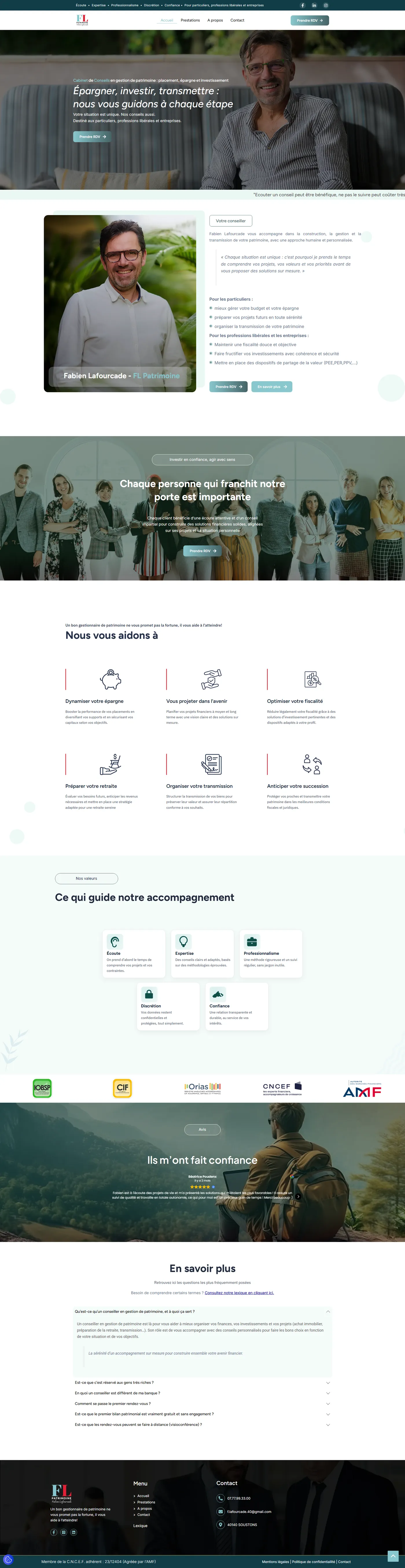 Page d'accueil complète du site Fabien Lafourcade Patrimoine