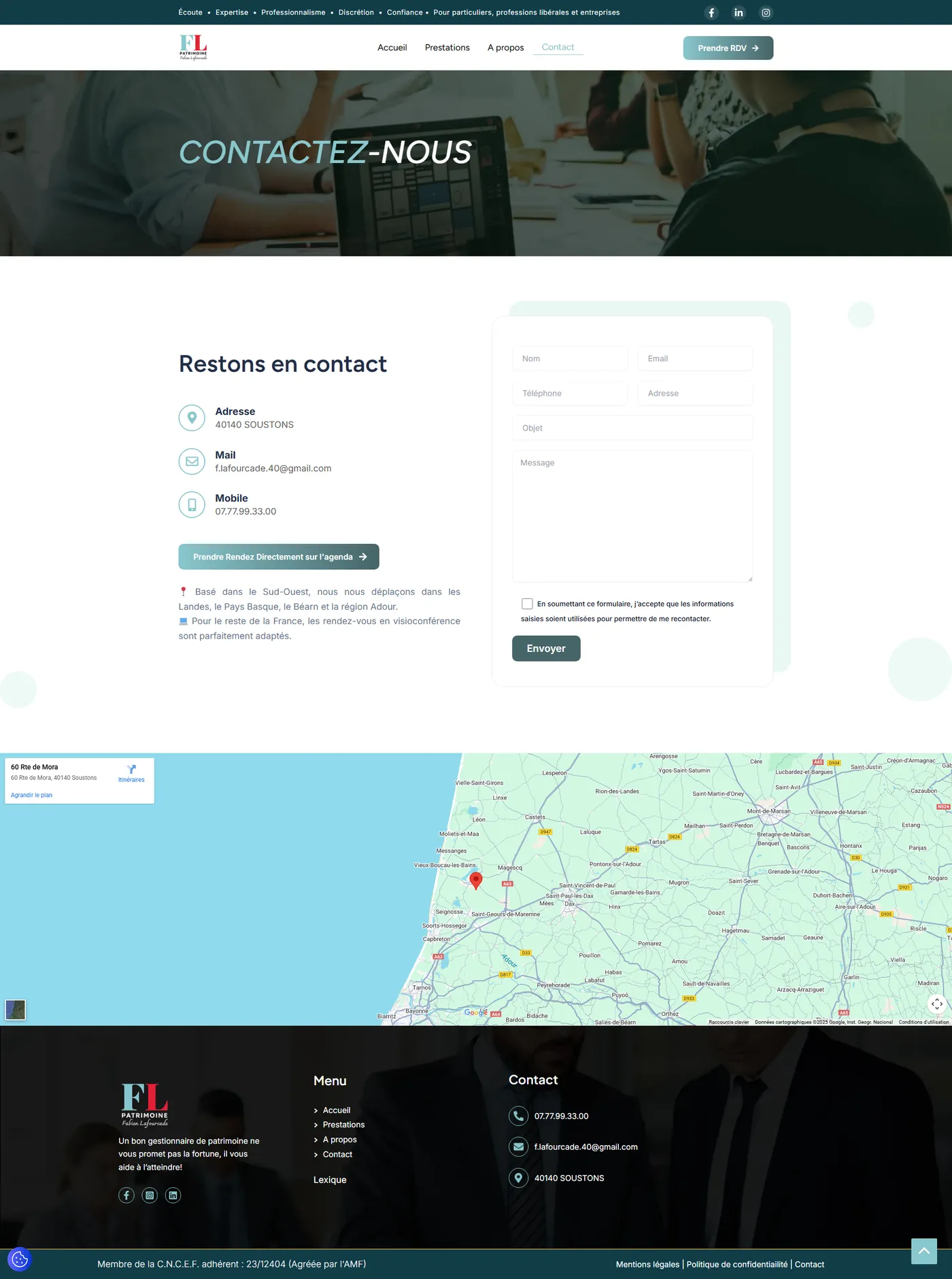 Page de contact du site