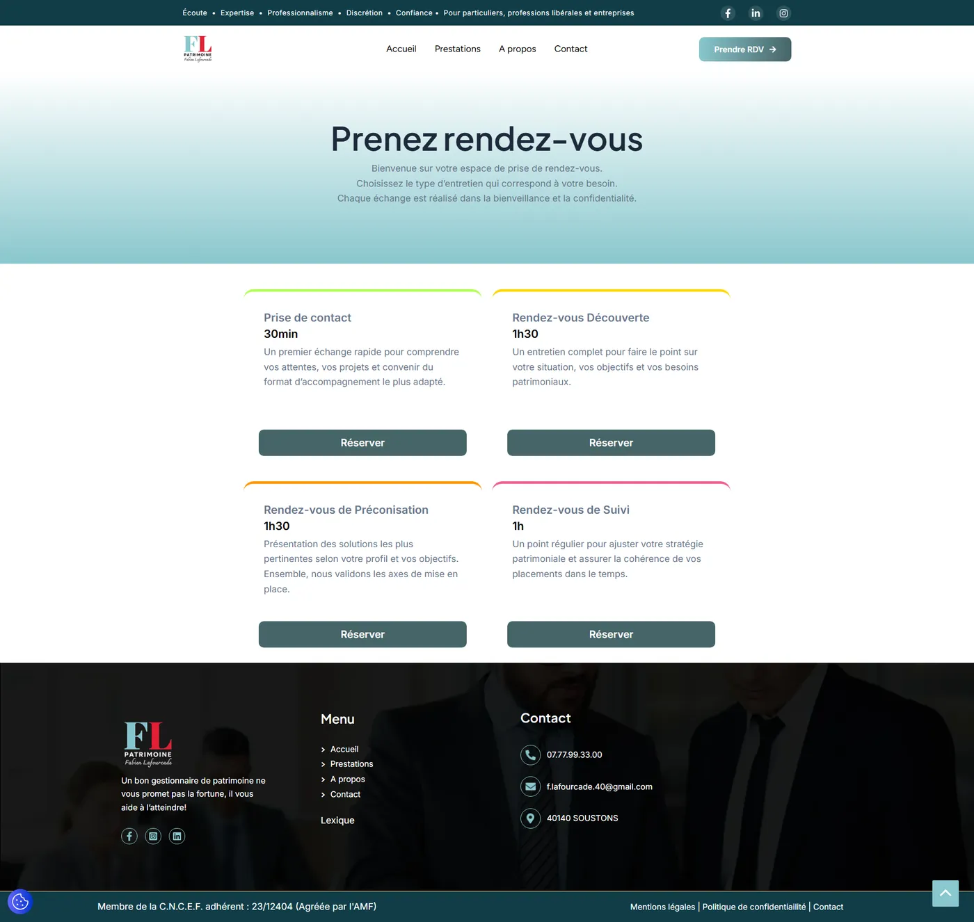 Page de prise de rendez-vous en ligne