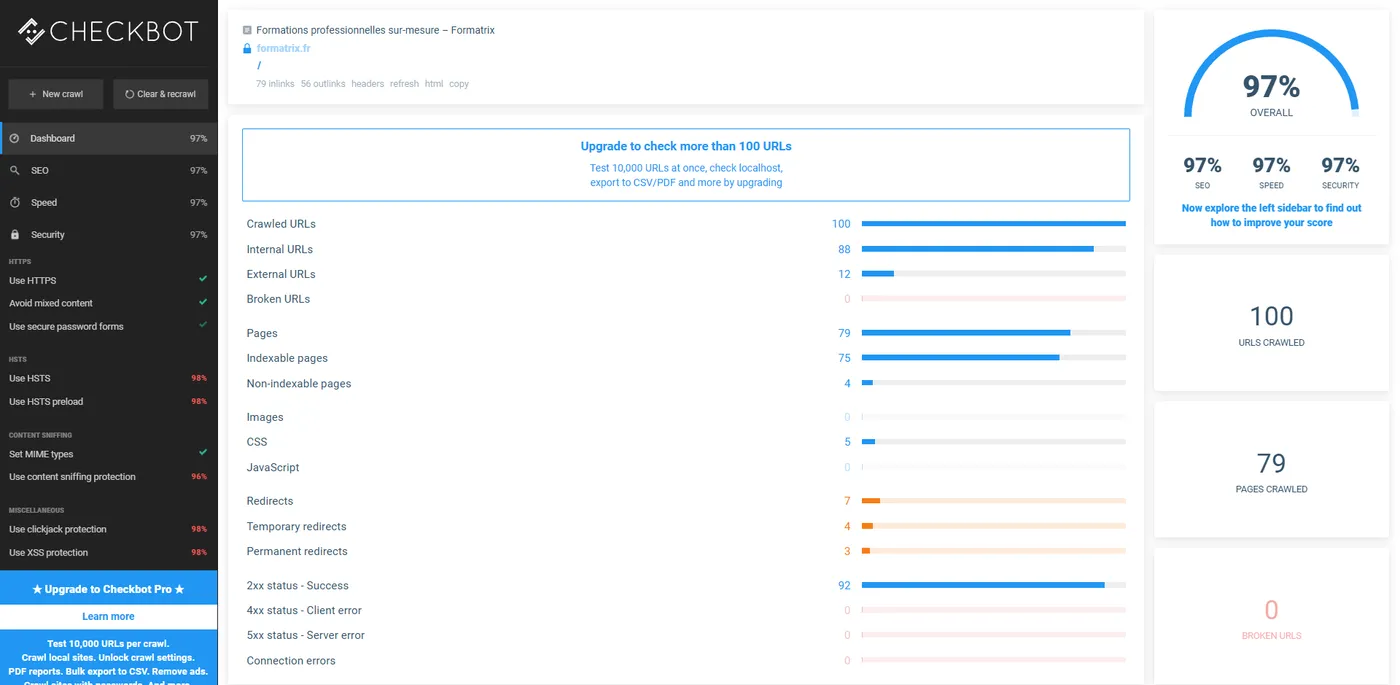 Audit et performances du site Formatrix