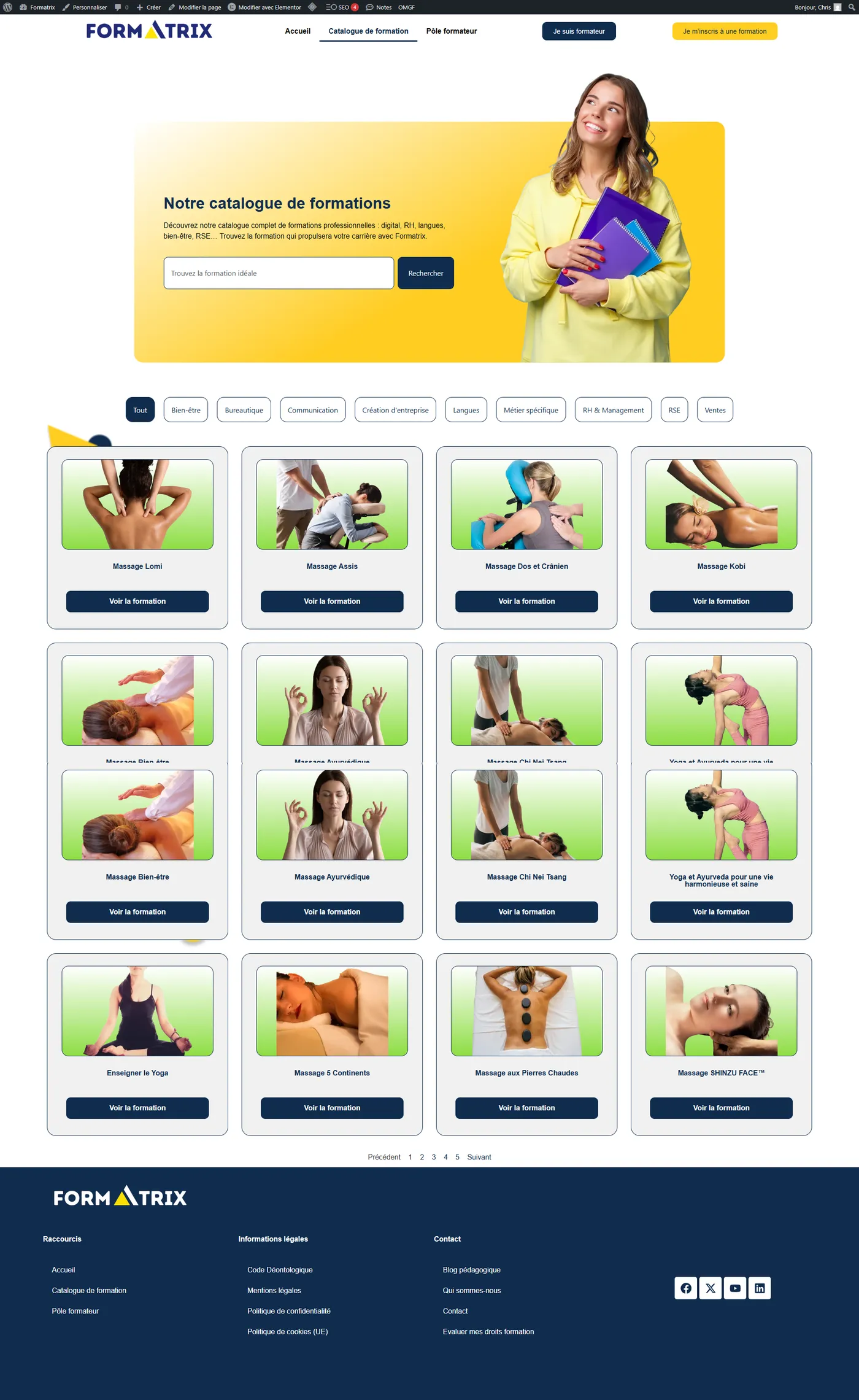 Catalogue de formations avec recherche et filtres