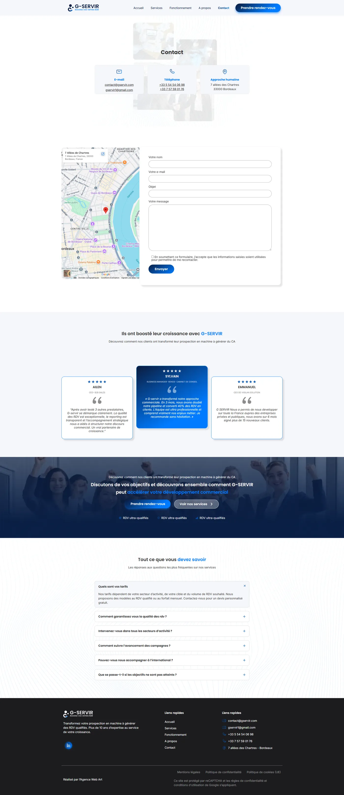 Page de contact du nouveau site G Servir