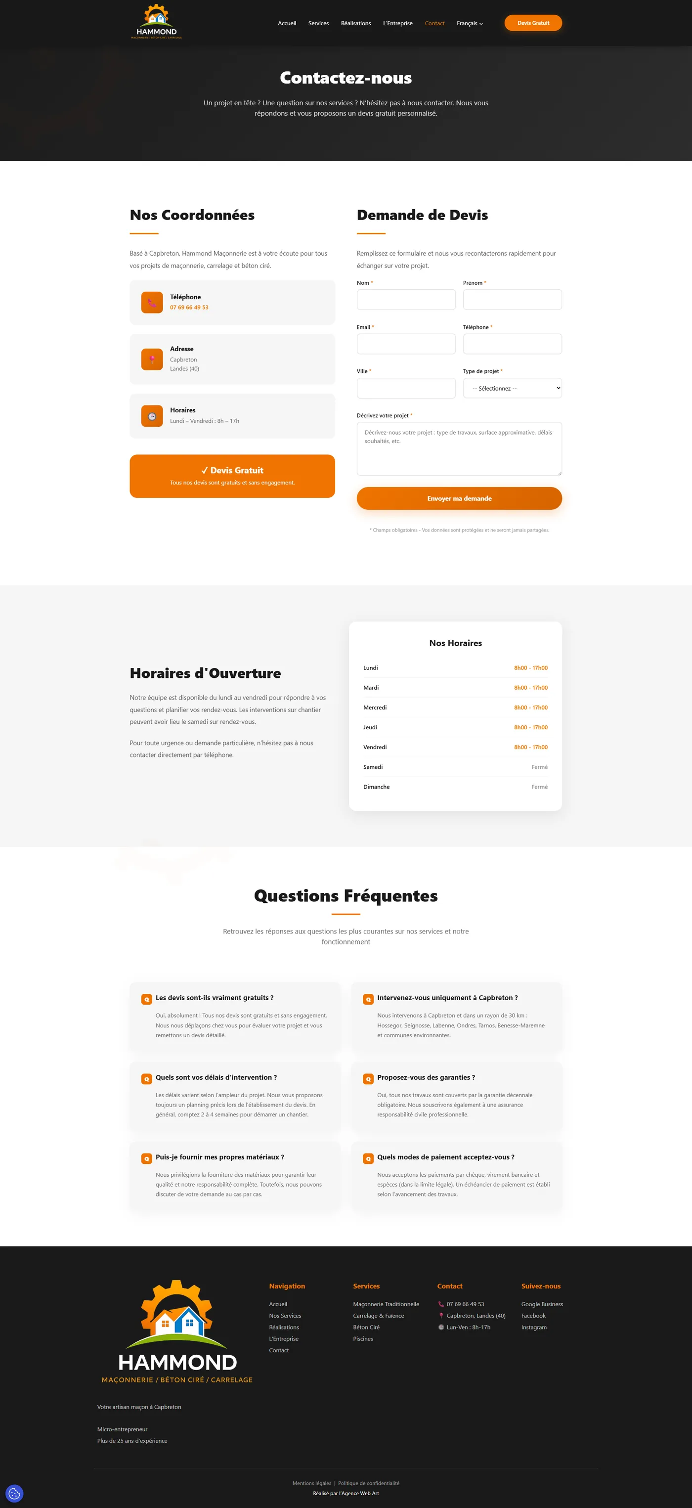 Page de contact du site