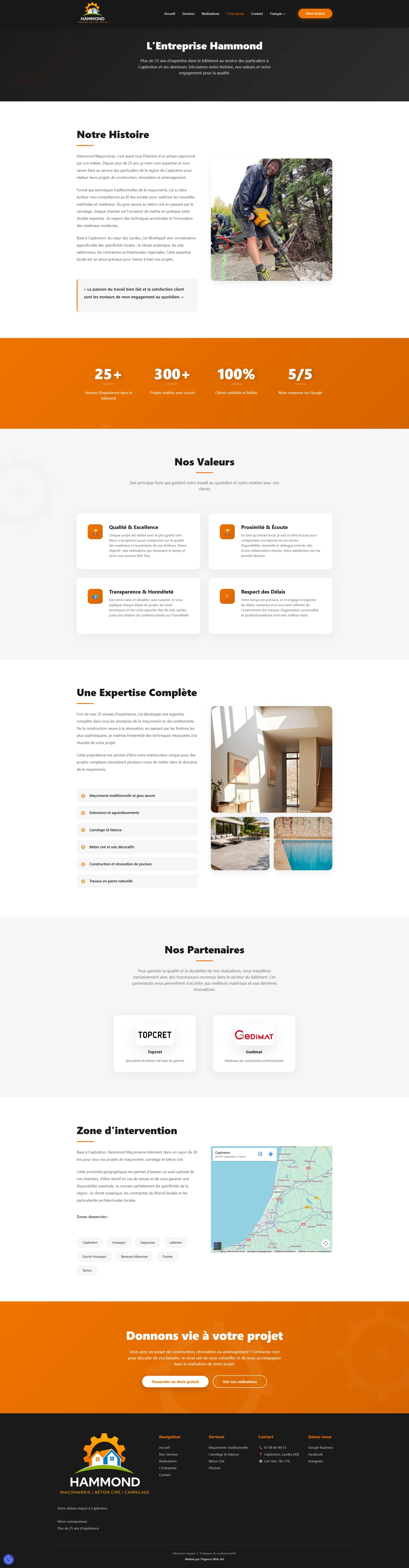Page de présentation de l'entreprise