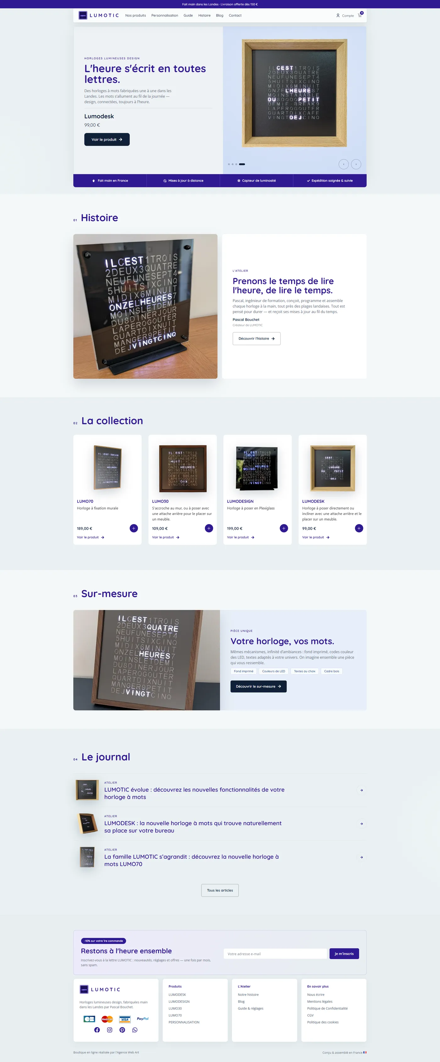 Nouvelle page d'accueil sur mesure de Lumotic