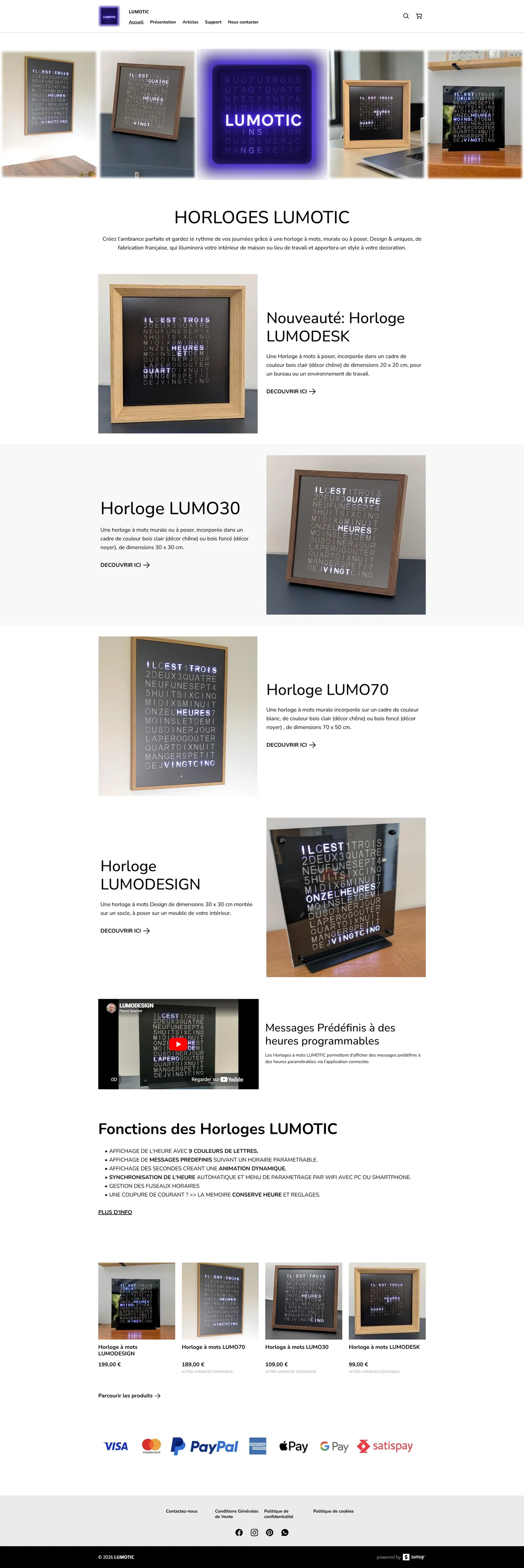 Ancienne page d'accueil de la boutique Lumotic
