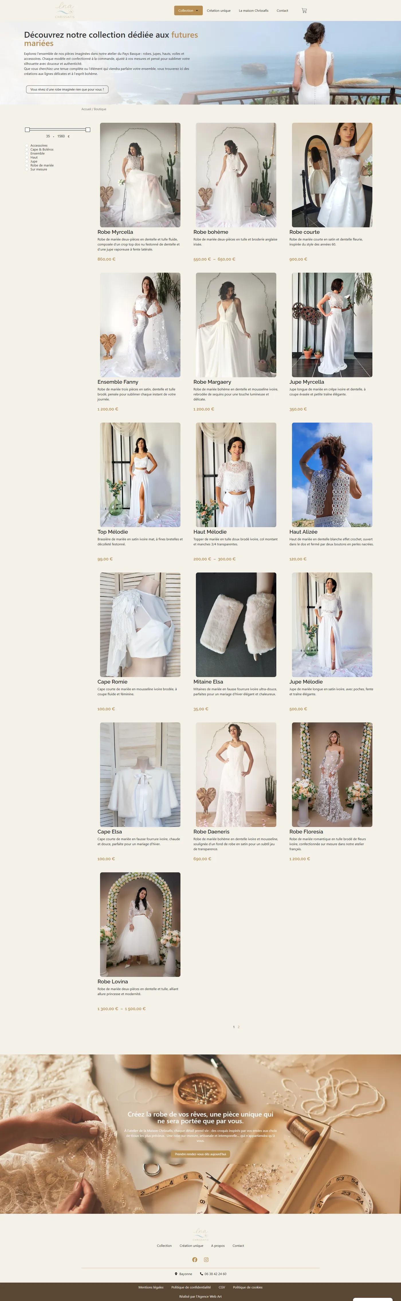 La boutique en ligne et ses collections de robes de mariée