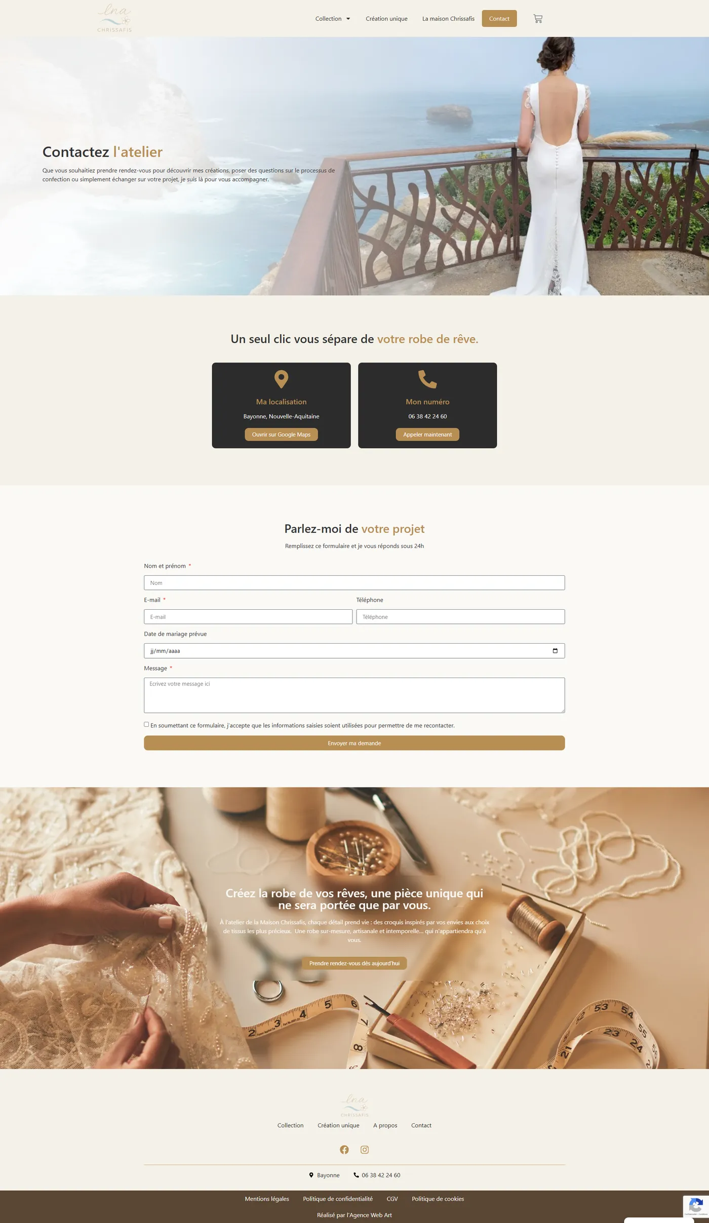 Page de contact pour commander une robe sur mesure