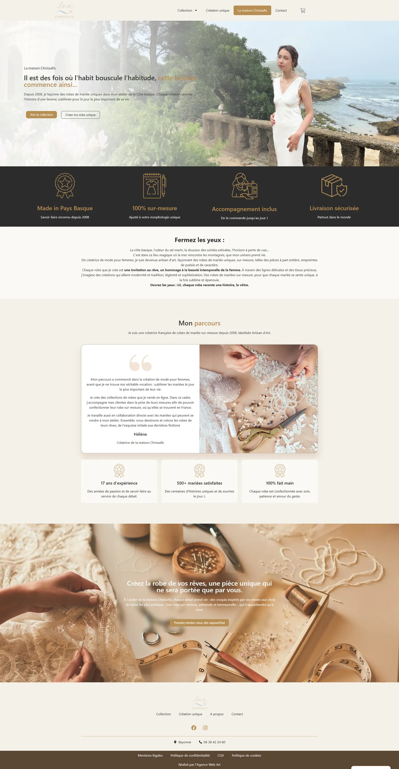 Page de présentation de la Maison Chrissafis et de sa créatrice