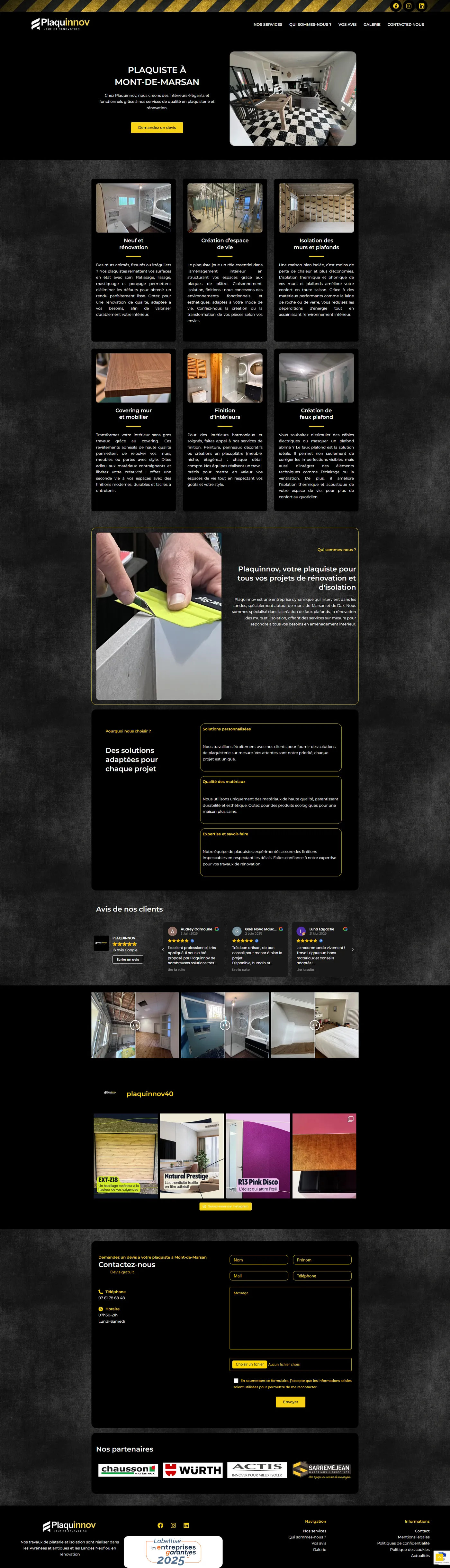 Page complète du site one page de Plaquinnov