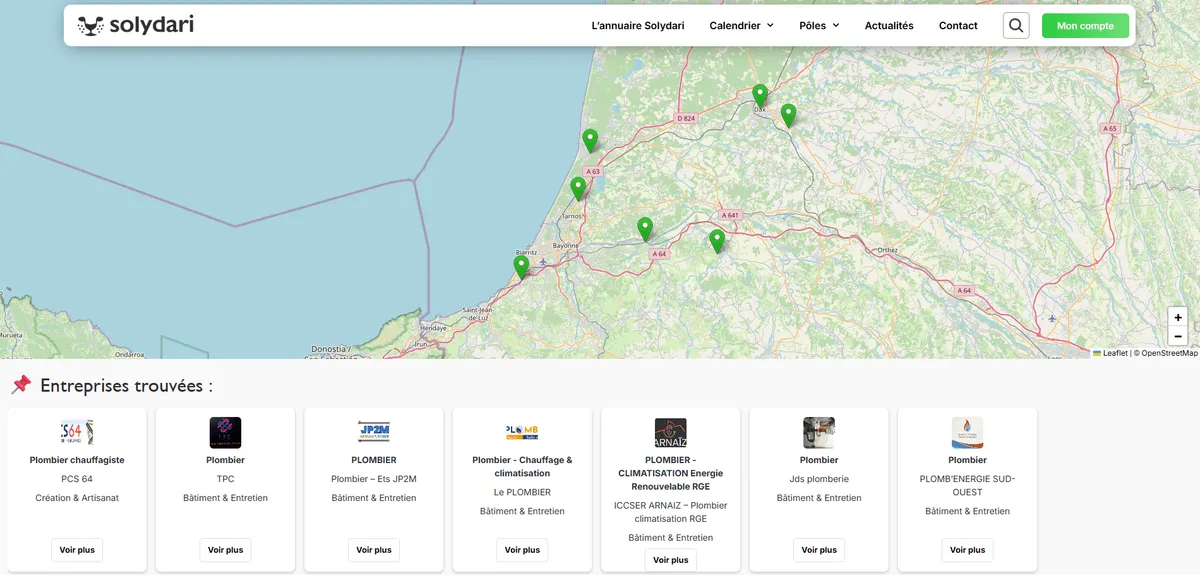 Recherche géolocalisée des entreprises sur carte