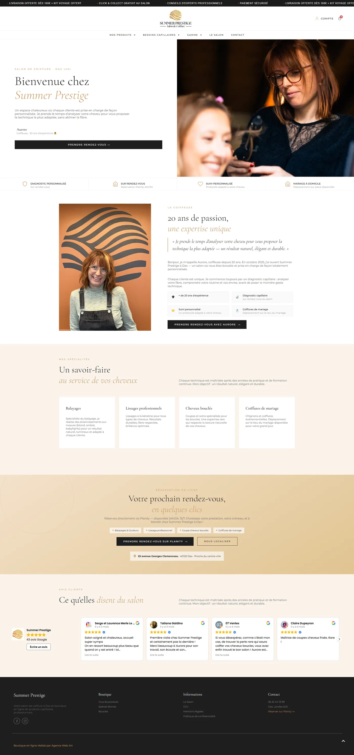 Page dédiée au salon de coiffure de Dax