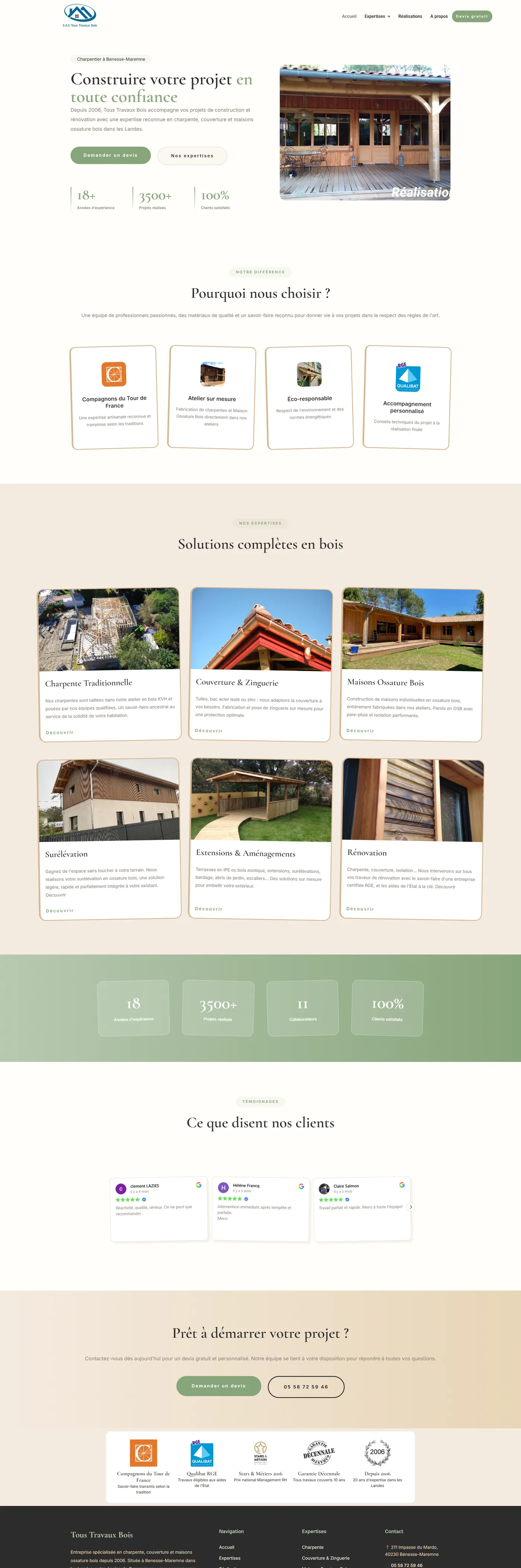 Page d'accueil du nouveau site Tous Travaux Bois