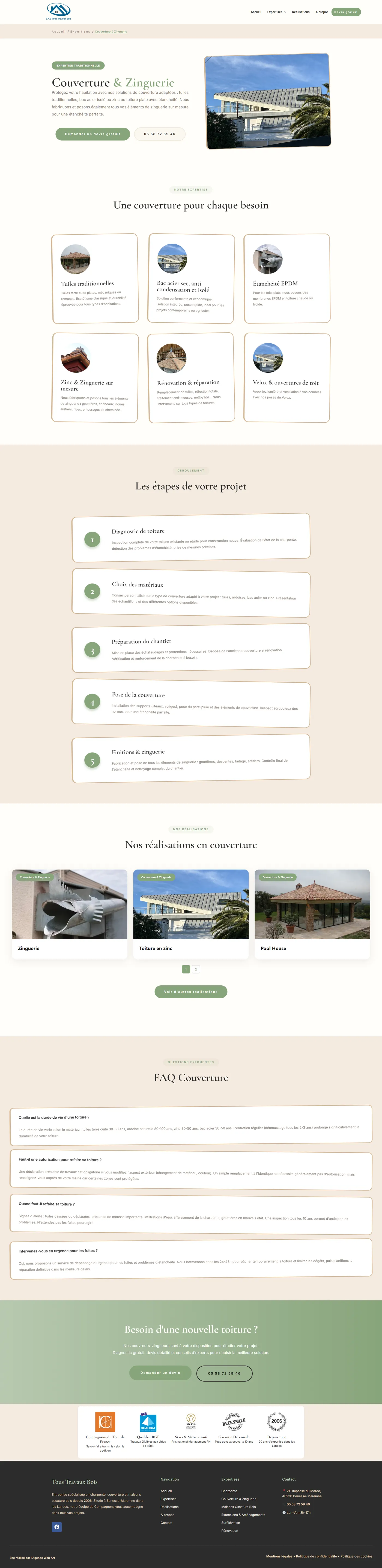 Page couverture et zinguerie du site Tous Travaux Bois