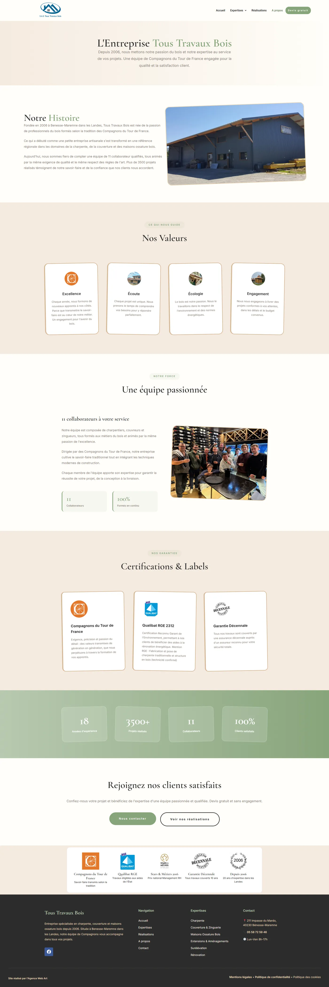 Page de présentation de l'entreprise Tous Travaux Bois