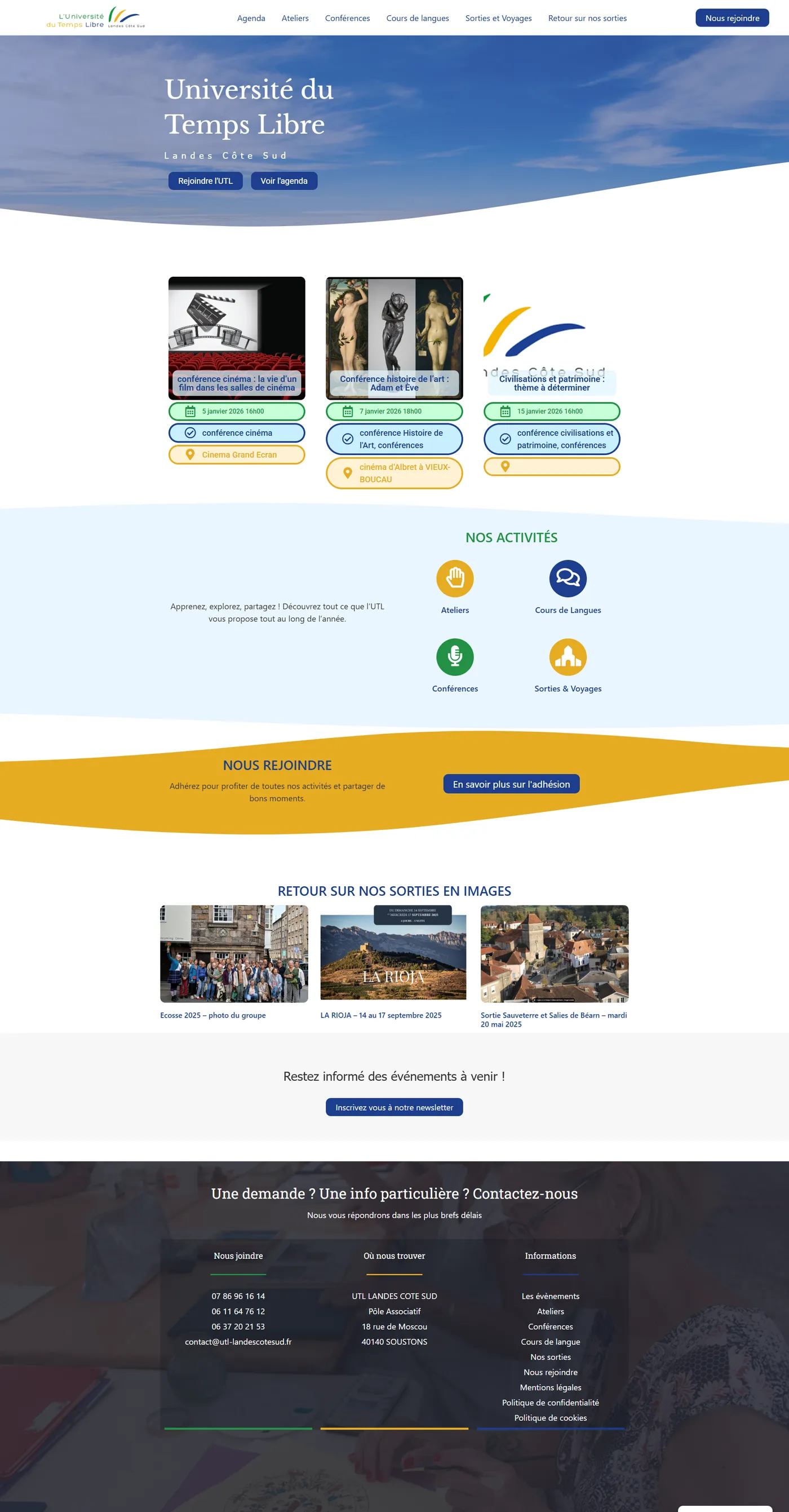 Nouvelle page d'accueil du site UTL Landes Côte Sud