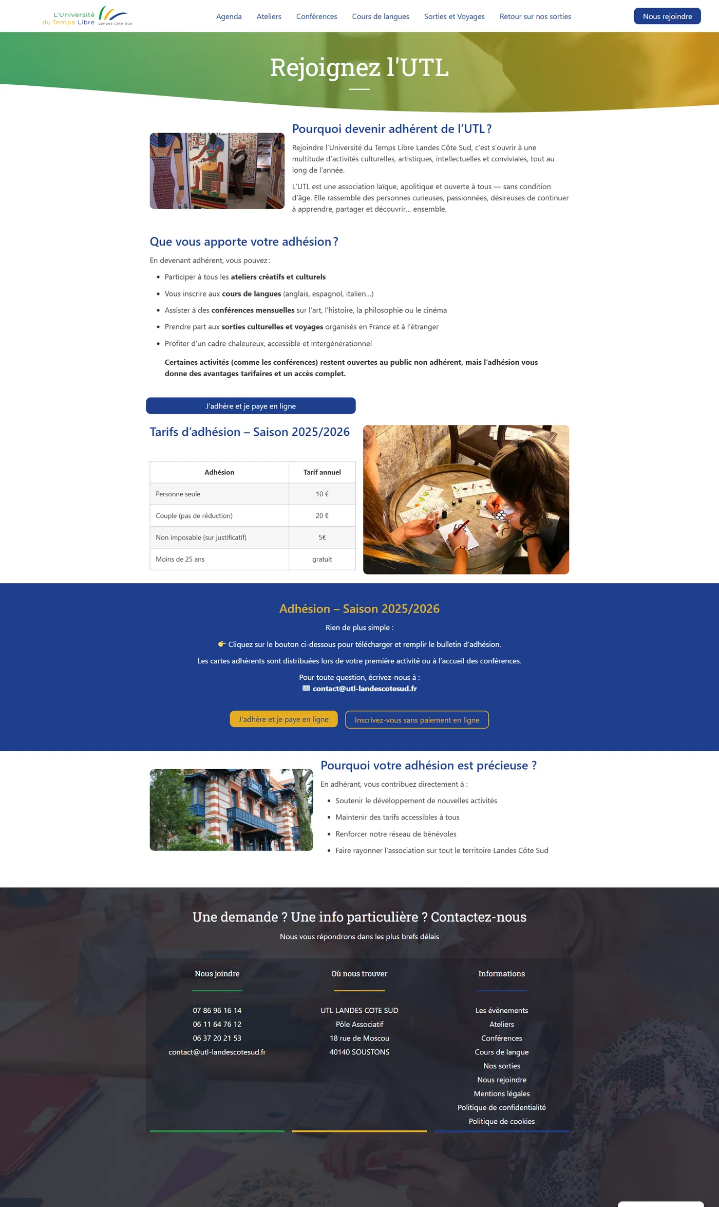Page d'adhésion pour rejoindre l'association